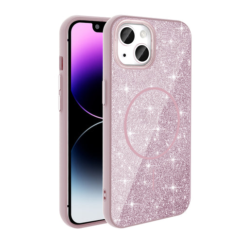 iPhone 11 Kılıf M-safe Şarj Özellikli Parlayan Simli Zore Okso Kılıf - Pembe