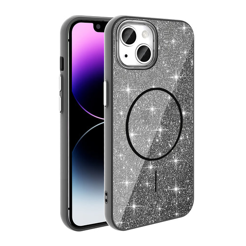 iPhone 11 Kılıf M-safe Şarj Özellikli Parlayan Simli Zore Okso Kılıf - Siyah
