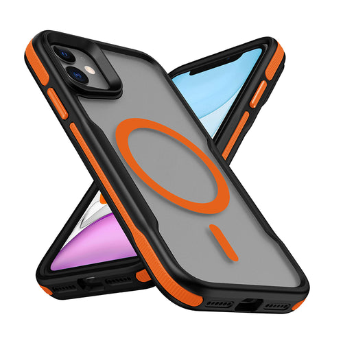 iPhone 11 Kılıf M-safe Şarj Özellikli Renkli Kenar Airbag Şeritli Zore Lamer Kılıf - Turuncu