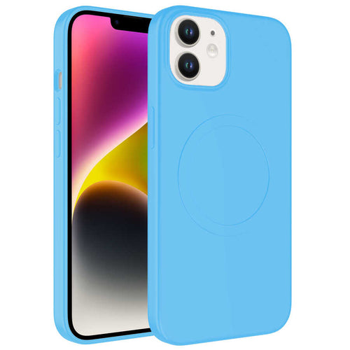 iPhone 11 Kılıf M-safe Wireless Şarj Özellikli Pastel Renk Silikon Zore Plas Kılıf - Mavi Açık