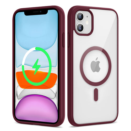 iPhone 11 Kılıf M-safe Wireless Şarj Özellikli Silikon Zore Ege Kılıf - Koyu Kırmızı