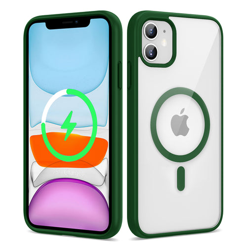 iPhone 11 Kılıf M-safe Wireless Şarj Özellikli Silikon Zore Ege Kılıf - Koyu Yeşil