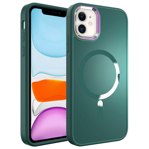 iPhone 11 Kılıf M-safe Wireless Şarj Özellikli Zore Stil Kılıf - Koyu Yeşil