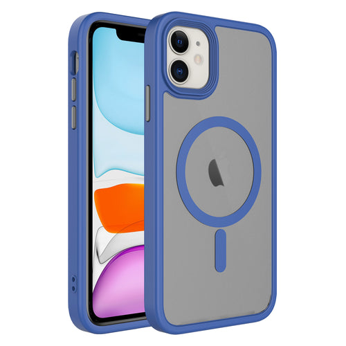 iPhone 11 Kılıf Mat Arka Yüzey Wireless Şarj Özellikli Zore Flet M-safe Kılıf - Mavi