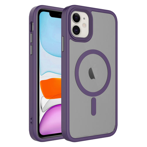 iPhone 11 Kılıf Mat Arka Yüzey Wireless Şarj Özellikli Zore Flet M-safe Kılıf - Derin Mor