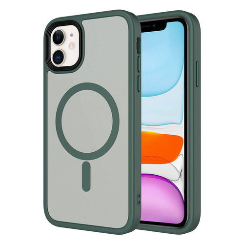 iPhone 11 Kılıf Mat Arka Yüzey Wireless Şarj Özellikli Zore Flet M-safe Kılıf - Koyu Yeşil