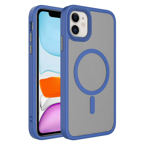 iPhone 11 Kılıf Mat Arka Yüzey Wireless Şarj Özellikli Zore Flet M-safe Kılıf - Lacivert