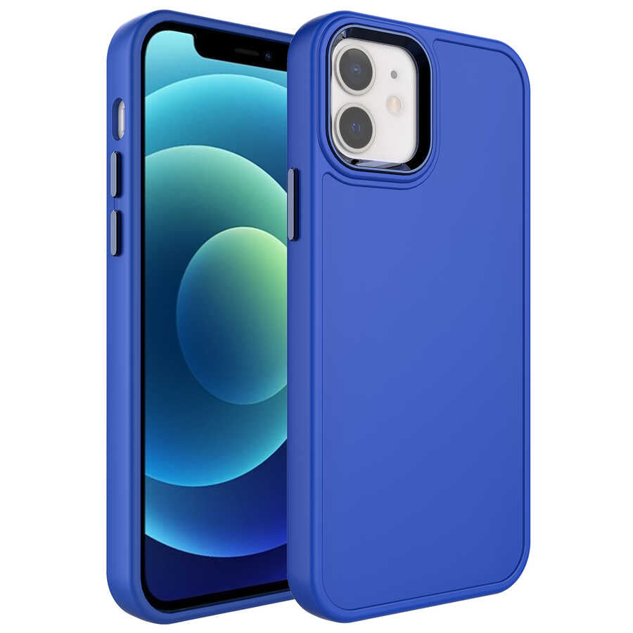 iPhone 11 Kılıf Metal Çerçeve ve Buton Tasarımlı Sert Zore Botox Kılıf - Saks Mavi