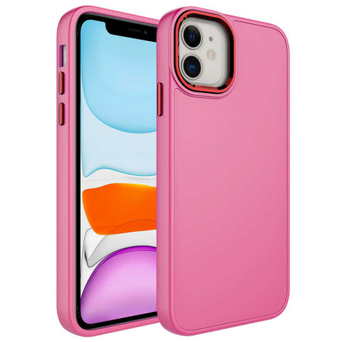 iPhone 11 Kılıf Metal Çerçeve ve Buton Tasarımlı Silikon Zore Luna Kılıf - Pembe