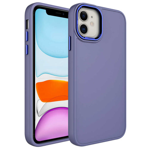 Apple iPhone 11 Kılıf Metal Çerçeve ve Buton Tasarımlı Silikon Zore Luna Kapak - Lavendery Gray