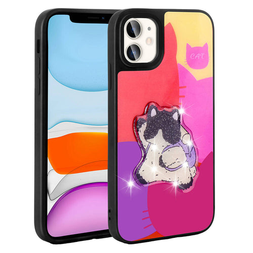 iPhone 11 Kılıf Parlayan Kabartmalı İkonik Figürlü Zore Amas Silikon Kılıf - Mor