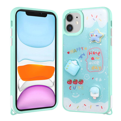 iPhone 11 Kılıf Parlayan Simli Kabartma Figürlü Zore Cevze Kılıf - Yeşil