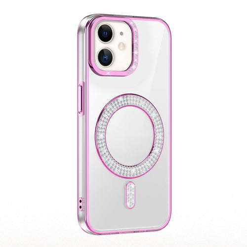iPhone 11 Kılıf Pırlanta Taş Tasarımlı M-safe Şarj Özellikli Zore Karetta Silikon Kılıf - Rose Gold