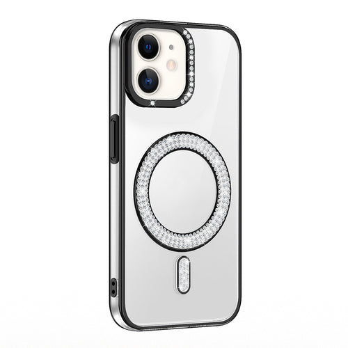 iPhone 11 Kılıf Pırlanta Taş Tasarımlı M-safe Şarj Özellikli Zore Karetta Silikon Kılıf - Siyah