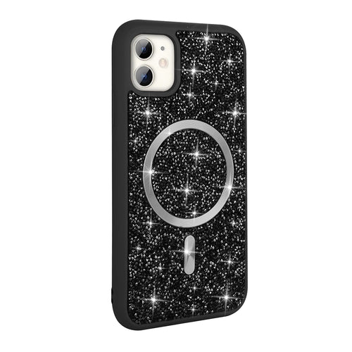iPhone 11 Kılıf Pırlanta Tasarımlı M-safe Şarj Özellikli Zore Mozaik Silikon Kılıf - Siyah