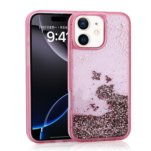 iPhone 11 Kılıf Sıvılı Simli Şeffaf Arka Yüzey Zore Keto Silikon Kılıf - Pembe