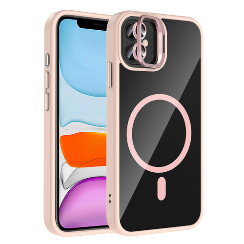 iPhone 11 Kılıf Standlı ve Kamera Lens Hediyeli M-Safe Şarj Özellikli Zore Etro Kılıf - Pembe