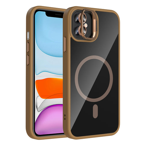iPhone 11 Kılıf Standlı ve Kamera Lens Hediyeli M-Safe Şarj Özellikli Zore Etro Kılıf - Desert Titanyum