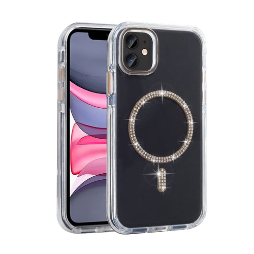 iPhone 11 Kılıf Taşlı Tasarım M-safe Şarj Özellikli Zore Koment Silikon Kılıf - Gold