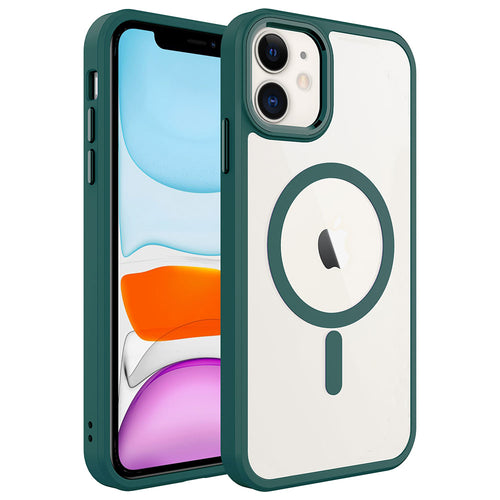 iPhone 11 Kılıf Wireless Şarj Özellikli Zore Krom M-safe Silikon Kılıf - Koyu Yeşil