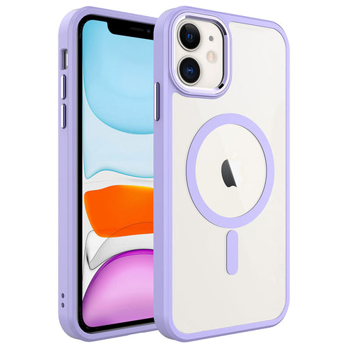 iPhone 11 Kılıf Wireless Şarj Özellikli Zore Krom M-safe Silikon Kılıf - Lila