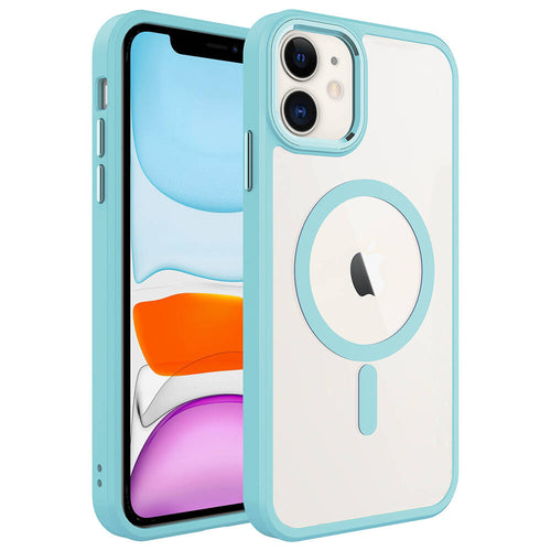 iPhone 11 Kılıf Wireless Şarj Özellikli Zore Krom M-safe Silikon Kılıf - Mavi