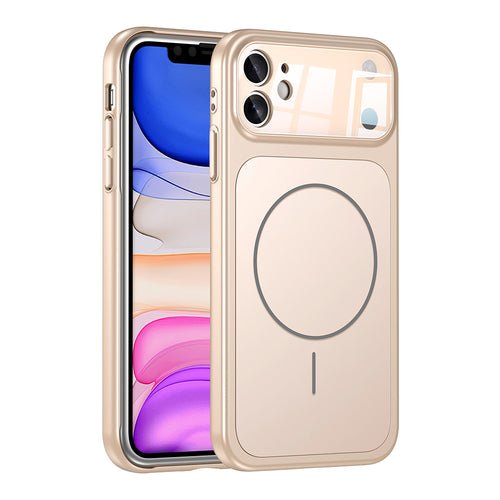 iPhone 11 Kılıf Zore M-Safe Şarj Özellikli Kamera Korumalı Formen Kılıf - Gold