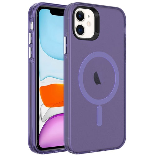 iPhone 11 Kılıf Zore M-safe Şarj Özellikli Buzlu Transparan C-Pro Sert Kılıf - Derin Mor