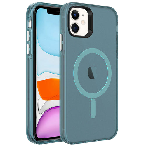 iPhone 11 Kılıf Zore M-safe Şarj Özellikli Buzlu Transparan C-Pro Sert Kılıf - Yeşil