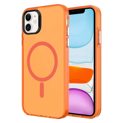 iPhone 11 Kılıf Zore M-safe Şarj Özellikli Buzlu Transparan C-Pro Sert Kılıf - Turuncu