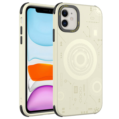 iPhone 11 Kılıf Zore Wireless Şarj Özellikli Desenli Hot Kılıf - Gold