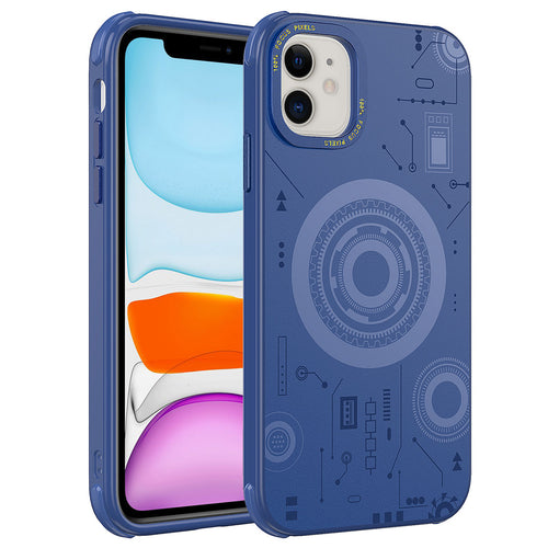 iPhone 11 Kılıf Zore Wireless Şarj Özellikli Desenli Hot Kılıf - Lacivert