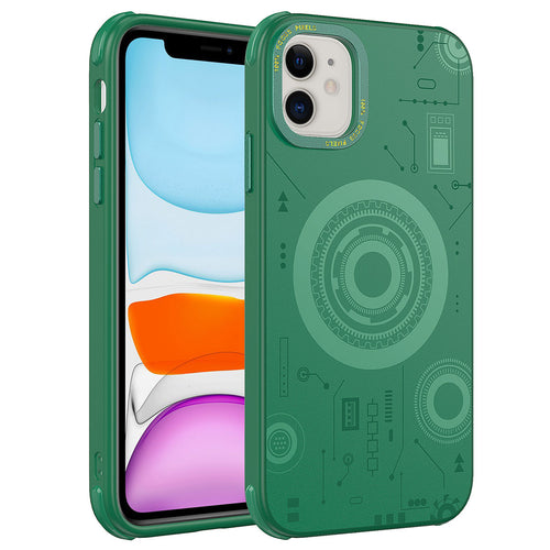 iPhone 11 Kılıf Zore Wireless Şarj Özellikli Desenli Hot Kılıf - Koyu Yeşil