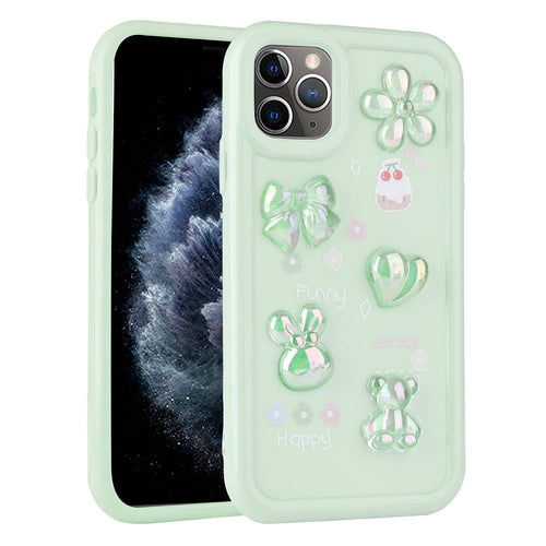 iPhone 11 Pro Max Kılıf Kabartma Figürlü Parlak Zore Toys Silikon Kılıf - Açık Yeşil