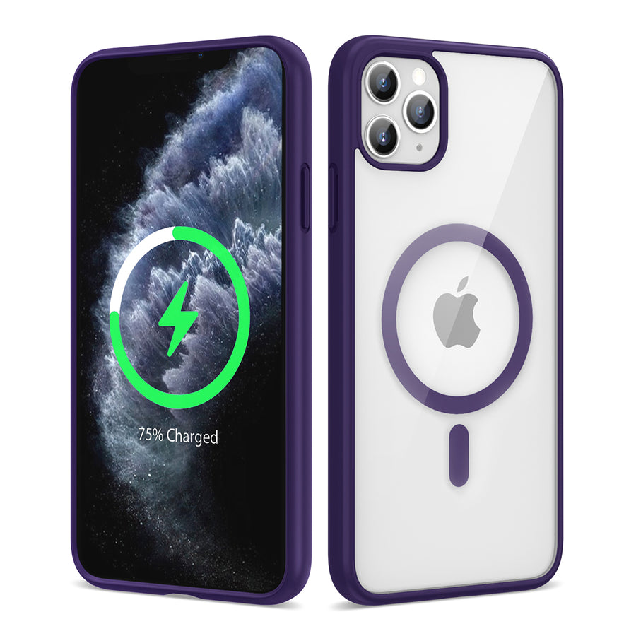 iPhone 11 Pro Max Kılıf M-safe Wireless Şarj Özellikli Silikon Zore Ege Kılıf - Derin Mor