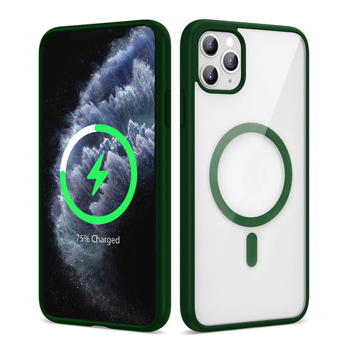 iPhone 11 Pro Max Kılıf M-safe Wireless Şarj Özellikli Silikon Zore Ege Kılıf - Koyu Yeşil