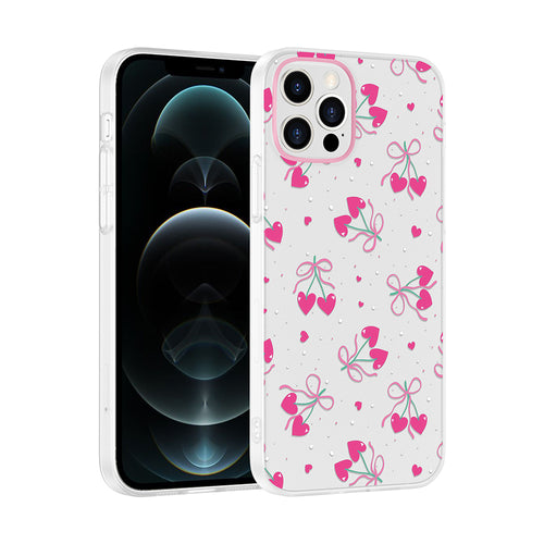 iPhone 12 Kılıf Kamera Korumalı Desenli Zore Klip Kılıf - Kalpli Kiraz