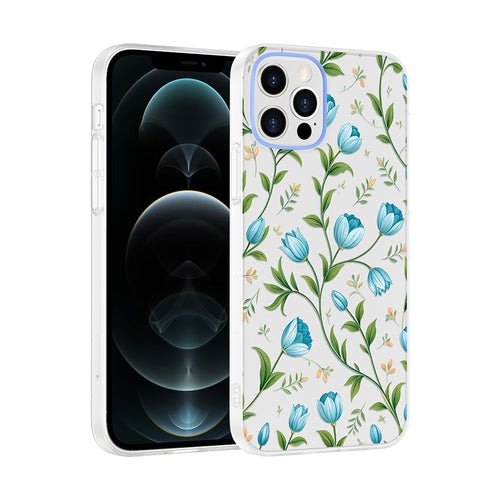 iPhone 12 Kılıf Kamera Korumalı Desenli Zore Klip Kılıf - Mavi Lale