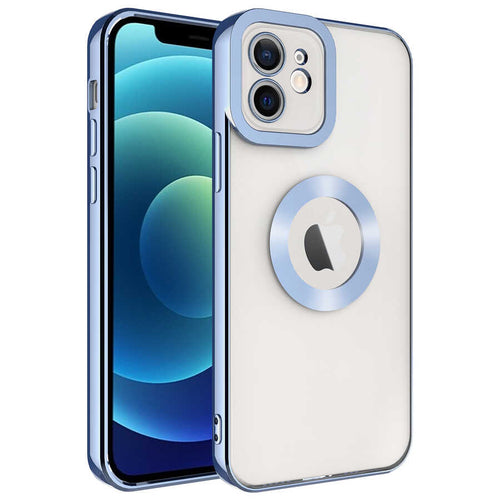 iPhone 12 Kılıf Kamera Korumalı Logo Gösteren Zore Omega Kılıf - Mavi Açık
