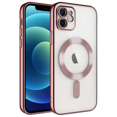 iPhone 12 Kılıf Kamera Korumalı M-safe Wireless Şarj Özellikli Zore Demre Kılıf - Rose Gold