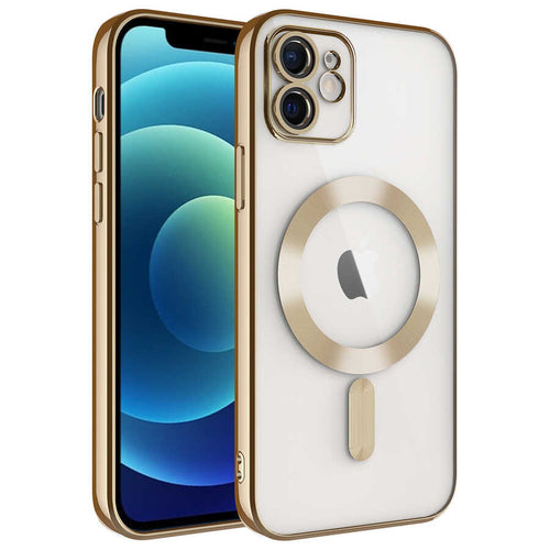 iPhone 12 Kılıf Kamera Korumalı M-safe Wireless Şarj Özellikli Zore Demre Kılıf - Gold