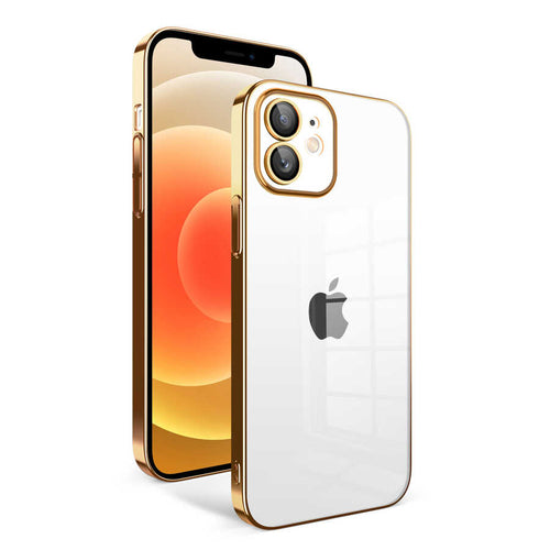 iPhone 12 Kılıf Kamera Korumalı Renkli Çerçeveli Zore Garaj Kılıf - Gold