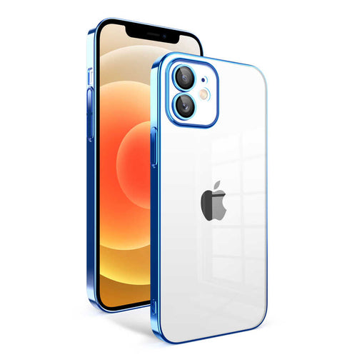 iPhone 12 Kılıf Kamera Korumalı Renkli Çerçeveli Zore Garaj Kılıf - Saks Mavi