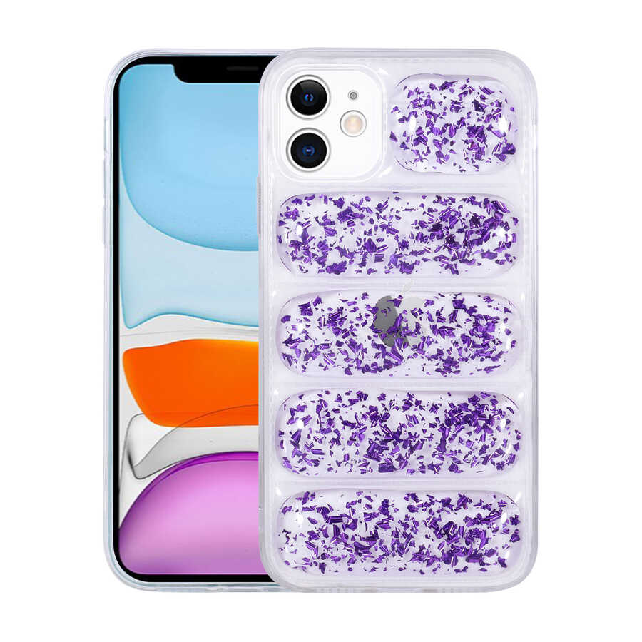 iPhone 12 Kılıf Kamera Korumalı Simli Airbag'li Zore Dalga Kılıf - Mor