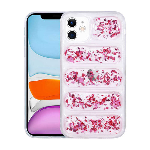 iPhone 12 Kılıf Kamera Korumalı Simli Airbag'li Zore Dalga Kılıf - Pembe Koyu