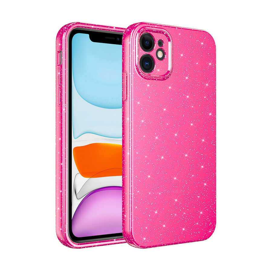 iPhone 12 Kılıf Kamera Korumalı Simli Lüks Zore Koton Kılıf - Pembe Koyu