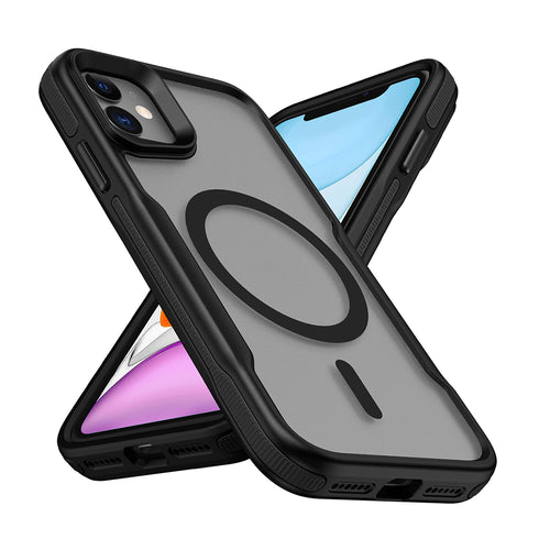 iPhone 12 Kılıf M-safe Şarj Özellikli Renkli Kenar Airbag Şeritli Zore Lamer Kılıf - Siyah