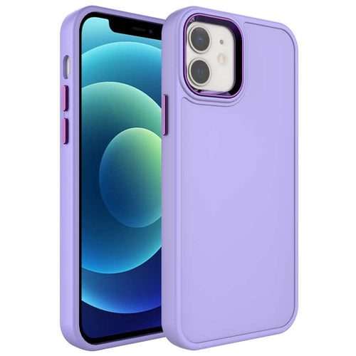 iPhone 12 Kılıf Metal Çerçeve ve Buton Tasarımlı Sert Zore Botox Kılıf - Lila