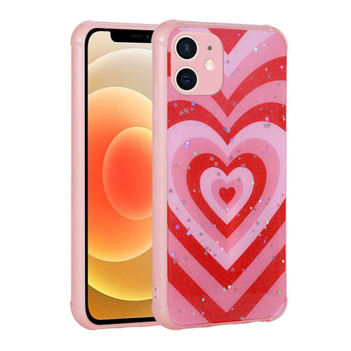 iPhone 12 Kılıf Simli Desenli Kamera Korumalı Parlak Zore Popy Kılıf - Kalp