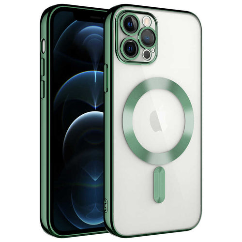 iPhone 12 Pro Kılıf Kamera Korumalı M-safe Wireless Şarj Özellikli Zore Demre Kılıf - Koyu Yeşil